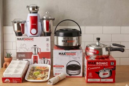 COMBO PACK- MIXER GRINDER 1HP, WITH 4 ITEMS FREE, PRESSURE COOKER 5 LTR, CASSROLL 4500 ML  , TRAY SET, CUP SET 6 pieces